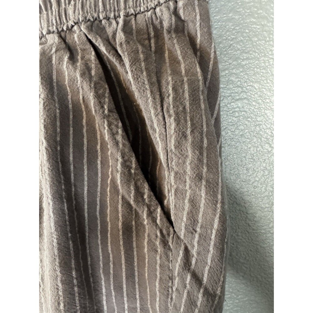Women’s XL Gray White Pinstripe Linen Cotton Wide Leg Pants Drawstring Waist - Picture 2 of 9